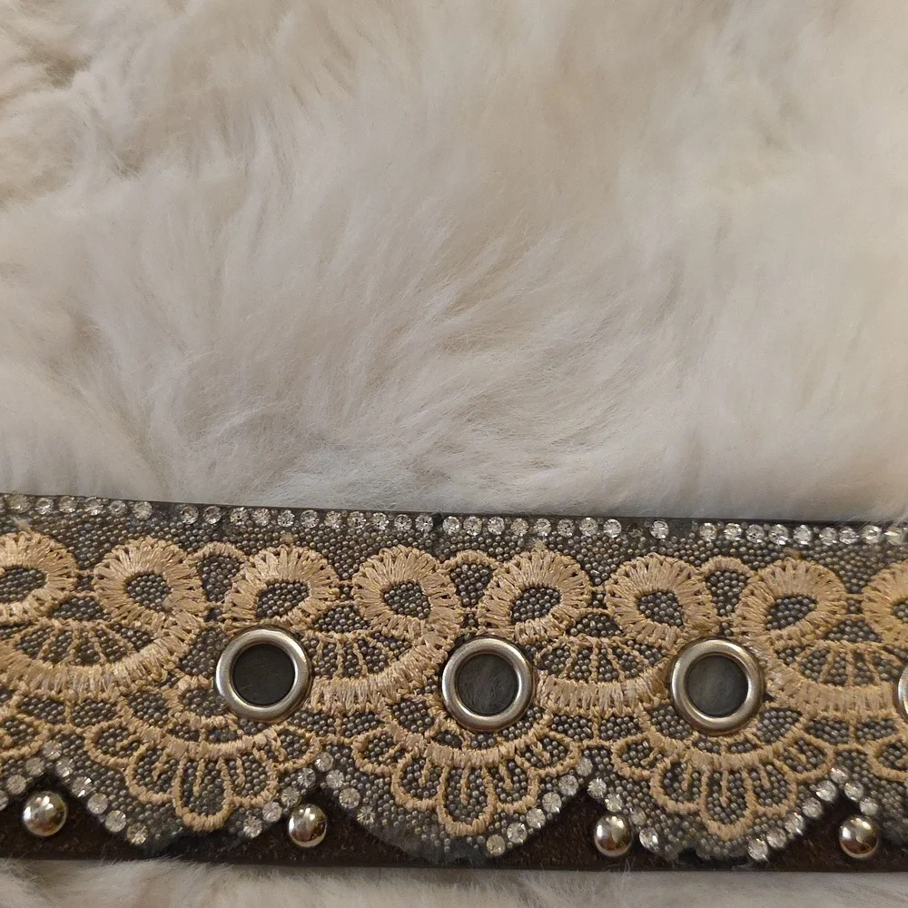 Angel Ranch Western Silver Rhinestone Lace Scalloped Feminine Belt Womens S - Picture 11 of 13